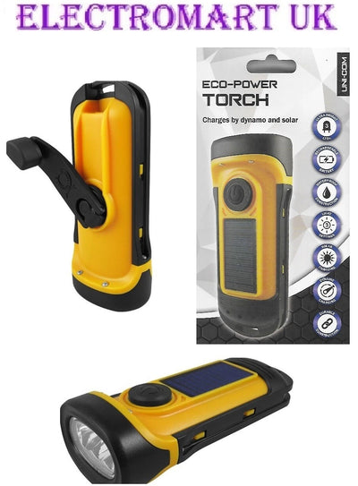 SOLAR WATERPROOF WIND UP LED TORCH 3 LIGHT SETTINGS